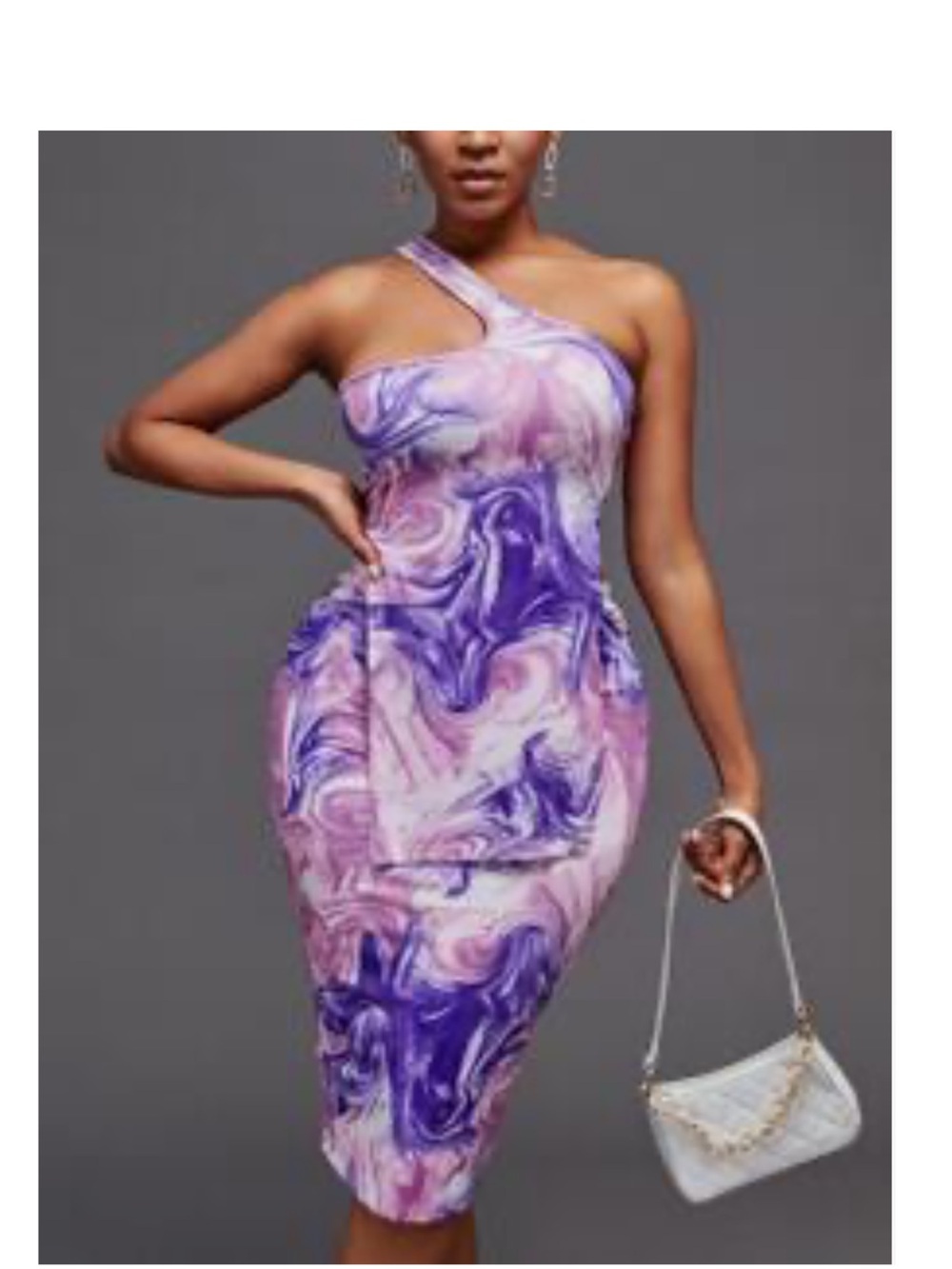 One-Shoulder Purple Marble Bodycon two piece skirt set
